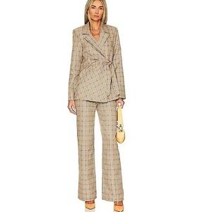 Tularosa REVOLVE New Plaid Houndstooth Pantsuit Blazer Wide Leg Pant Size Medium